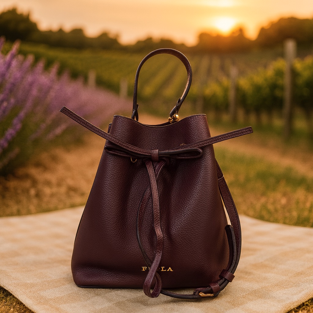 New Furla Costanza Bordeaux Burgundy Leather Small Bucket Tote Bag/Crossbody Bag